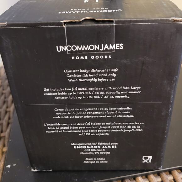 NIB UNCOMMON JAMES Silver Metal Hammered Cannister Set 2 Kitchen Gift Wood Lid - Picture 4 of 6